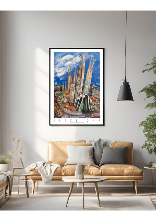 Sagrada Família Poster – Gaudí Barcelona Cathedral Art Print – Modernist Architecture Painting – Spain Travel Souvenir – Catalonia Wall Décor