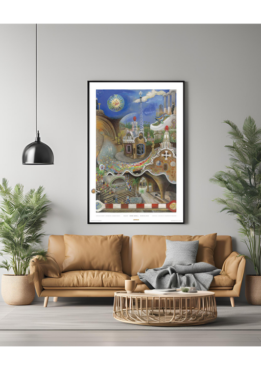 Park Güell Poster – Gaudí Barcelona Wall Art – Fairy-Tale Architecture Painting – Spain Travel Souvenir – Catalonia Landmark Print