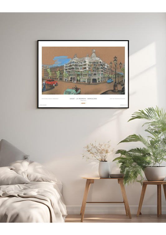 La Pedrera (Casa Milà) Poster – Gaudí Barcelona Architecture Art Print – Modernist Building Painting – Spain Travel Souvenir – Catalonia Wall Décor