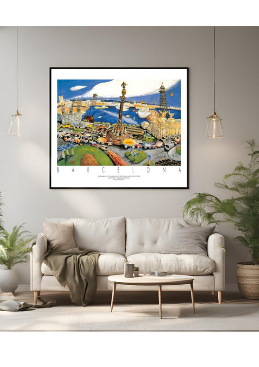 Cristóbal Colón Poster – Barcelona Columbus Statue Art Print – Las Ramblas Landmark Painting – Spain Travel Souvenir – Catalonia Wall Décor