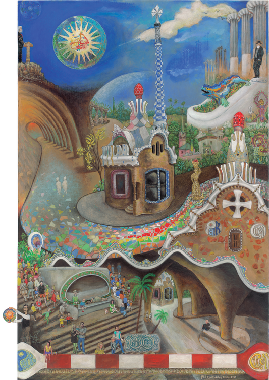 Park Güell Poster – Gaudí Barcelona Wall Art – Fairy-Tale Architecture Painting – Spain Travel Souvenir – Catalonia Landmark Print