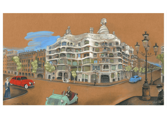 La Pedrera (Casa Milà) Poster – Gaudí Barcelona Architecture Art Print – Modernist Building Painting – Spain Travel Souvenir – Catalonia Wall Décor